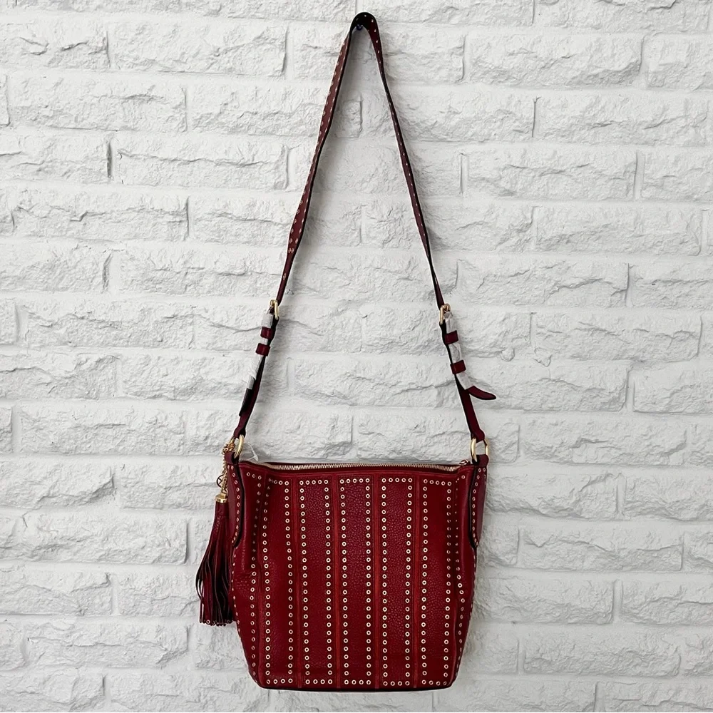 NWT Michael Kors Brown ‘Brooklyn Grommet Leather Feed Bag’ Crossbody in “Brick”